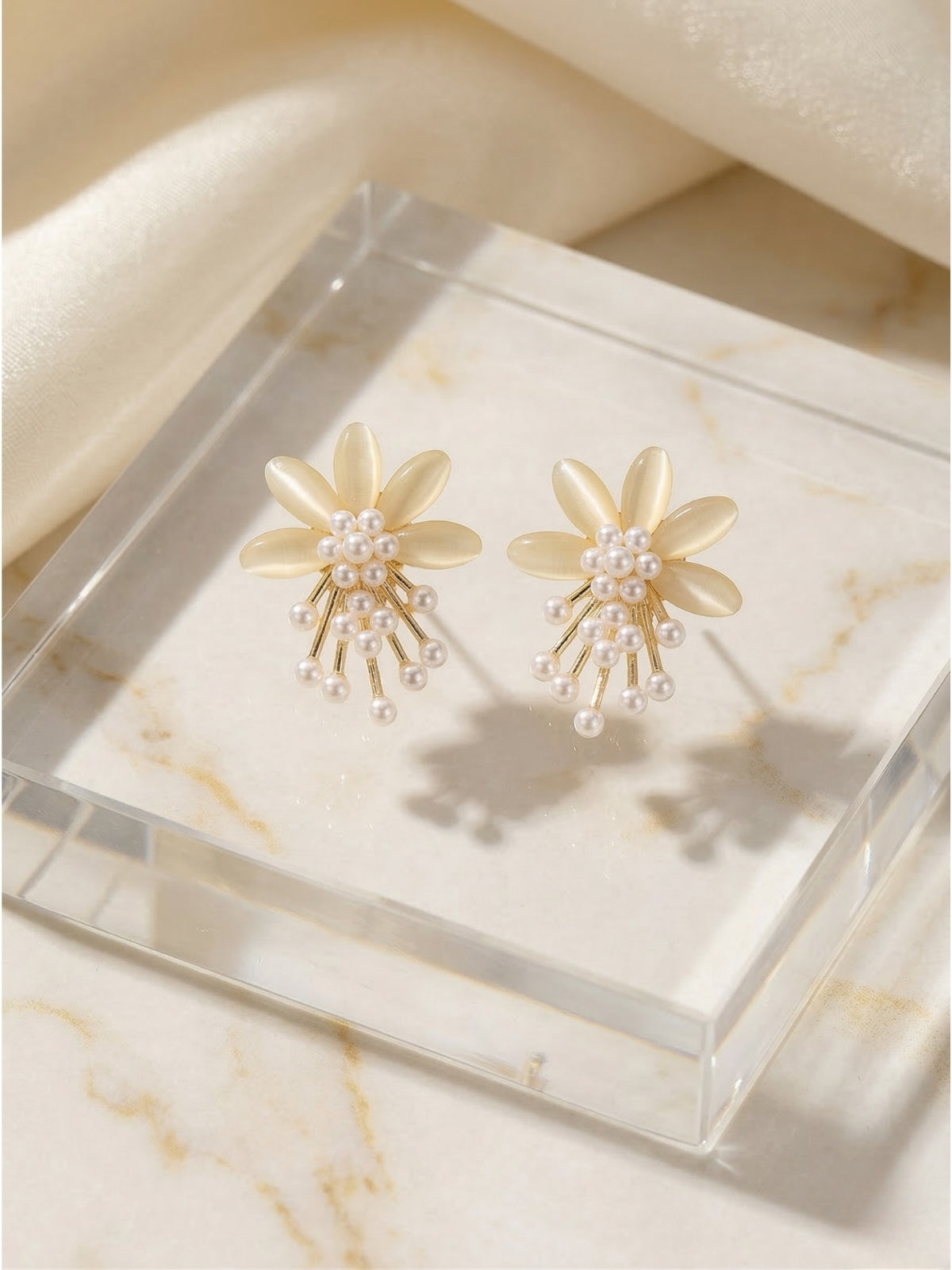 Daisy White Pearl Drop Earrings for Girls and Women