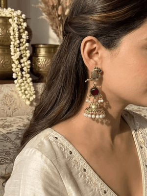 oxidised silver earrings Ethnic Peacock Jhumka Earrings | Maroon