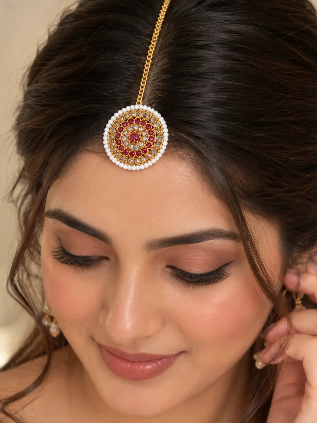 bridal maang tika with pearls for women and girls