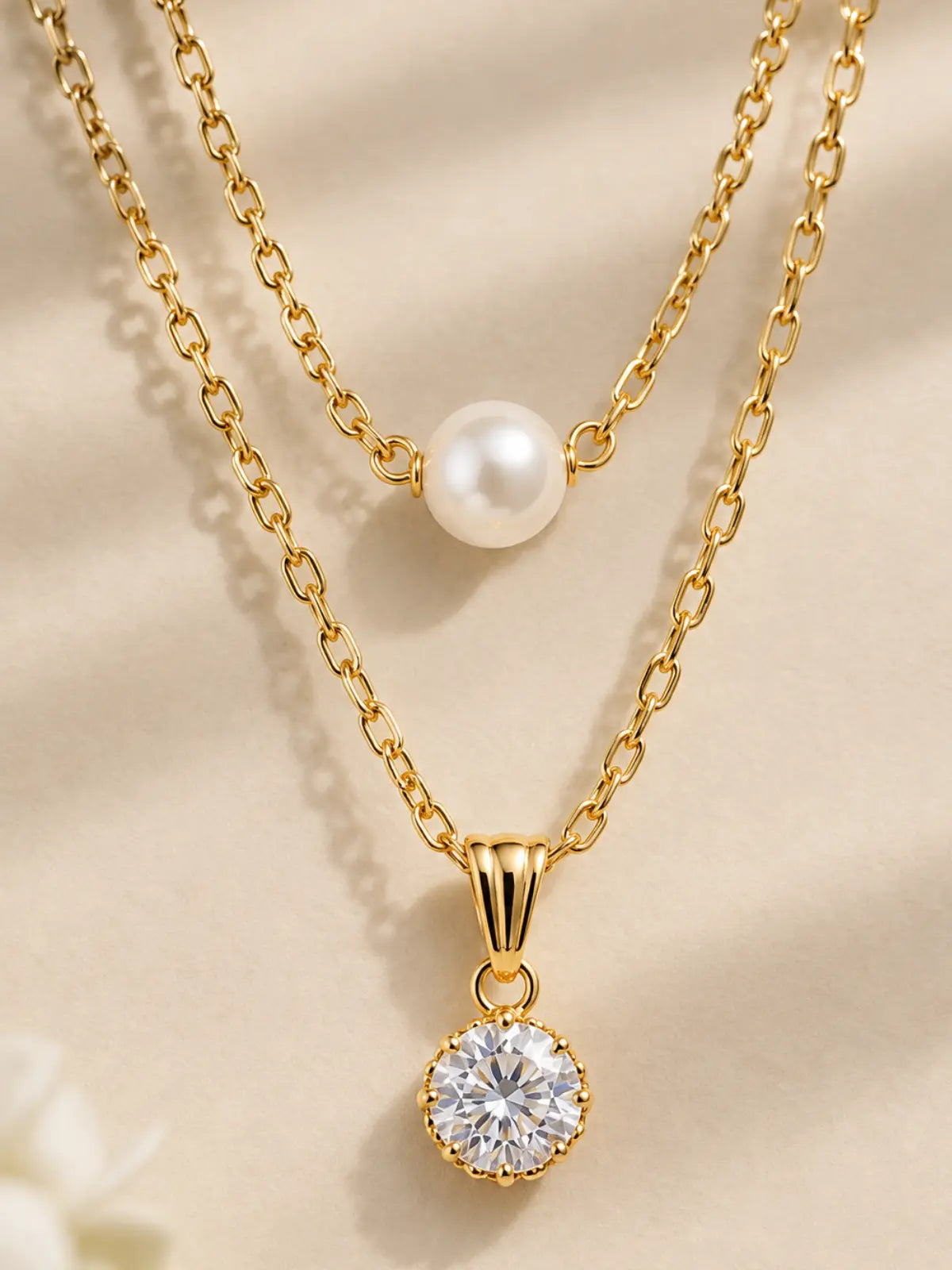 layered pearl solitaire necklace