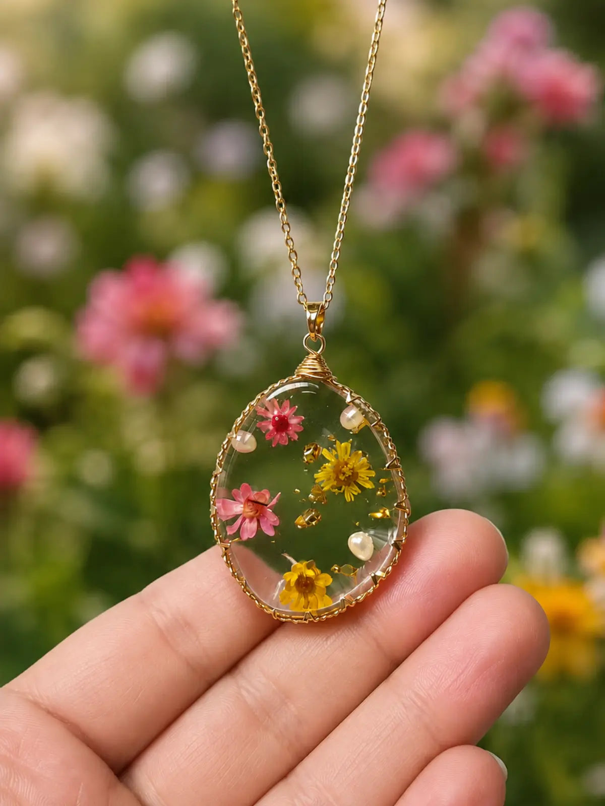 Real Flower Resin Pendant Necklace